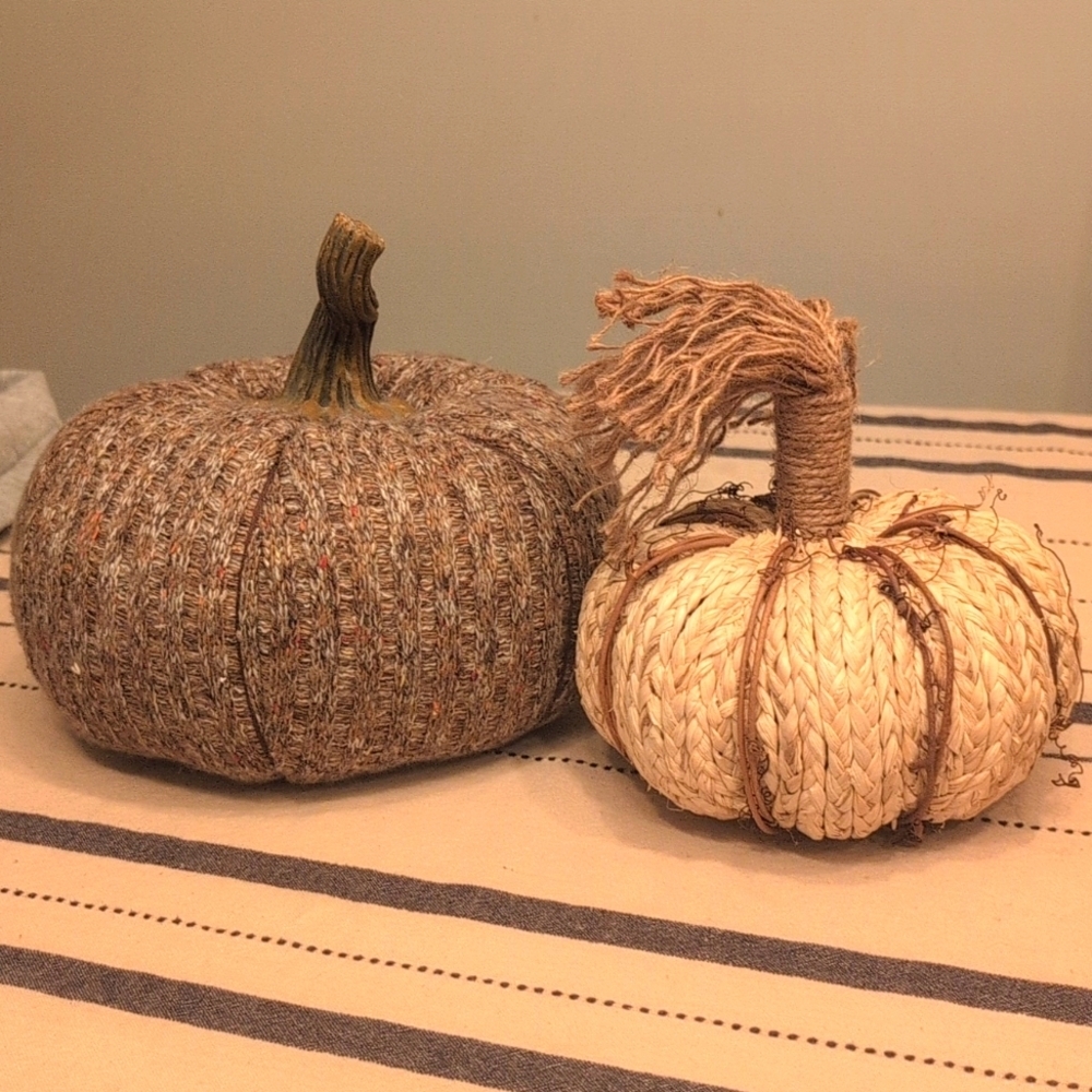 Rustic Brown and Cream Pumpkin Decor Set